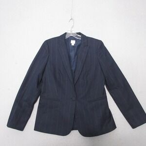 J.Crew Blazer Women 8 Blue Pinstripe One Button Preppy Capsule Wardrobe Timeless